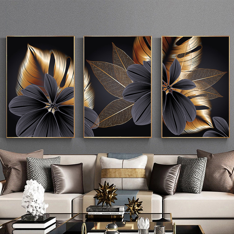 AliExpress wish black gold leaf canvas painting core poster modern home decoration painting abstract art living room hanging painting