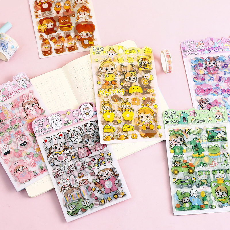 Nine Li stationery wholesale girl heart cute cartoon pattern 4 strawberry cherry blossom frosted PET hand account decorative stickers