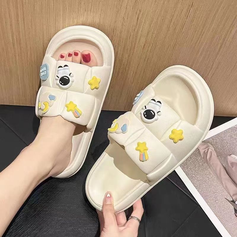 Step on the shit feeling slippers female summer outside wearing new high value indoor home Bath non-slip lovers a word cool slippers