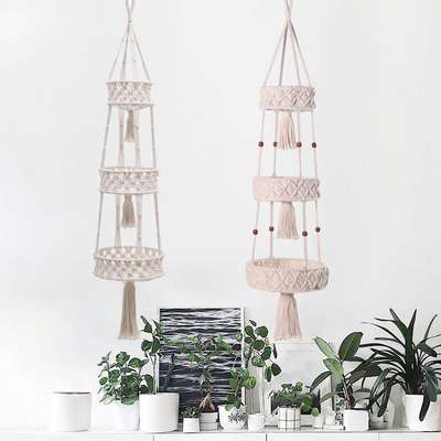 3-layer kitchen hanging fruit basket fruit and vegetable storage lace hanging basket Wall basket indoor Hemia decorative hanging plant rack