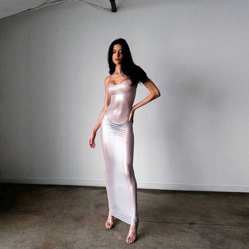 M23DS003 European and American style women's spring new strap sleeveless perspective long high waist hot girl dress wholesale