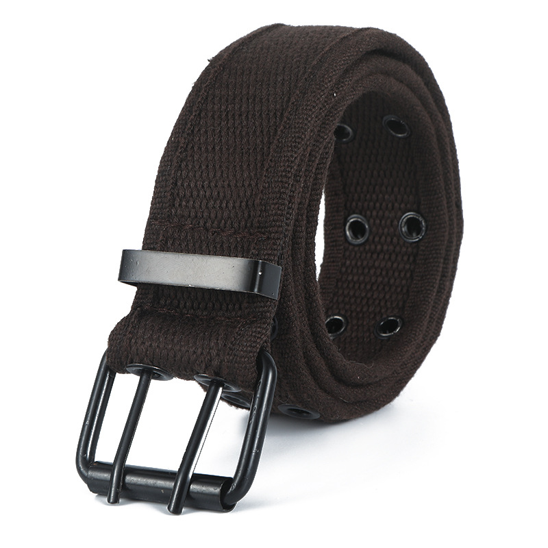 New Belt men's fashion casual double pin buckle cotton belt trendy all-match double row air hole woven belt wholesale