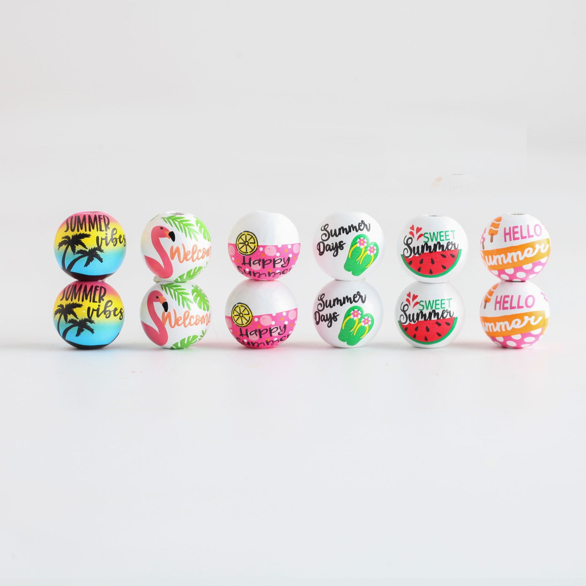 DJ source factory summer wooden beads printed beads hemp rope tassel wooden beads string DIY accessories 2024. New