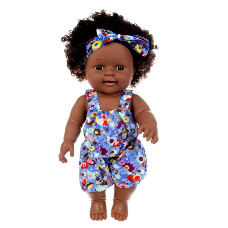 30cm explosive head African girl black skin simulation doll soft glue vinyl doll toy can speak
