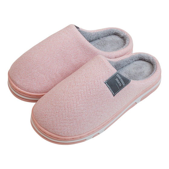 New Cotton Slippers Women's Bag with Autumn and Winter Indoor Home Couple Simple Solid Color Thick Bottom Plush Warm Slippers for Men