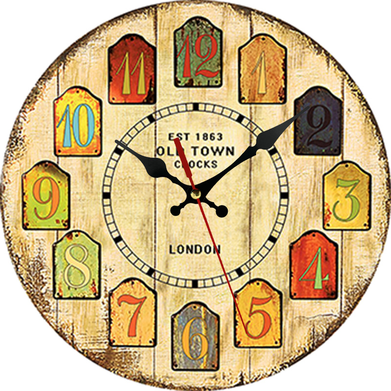 Cross-border hot-selling retro wall clock a European simple wooden wall clock 12 inch clock wholesale