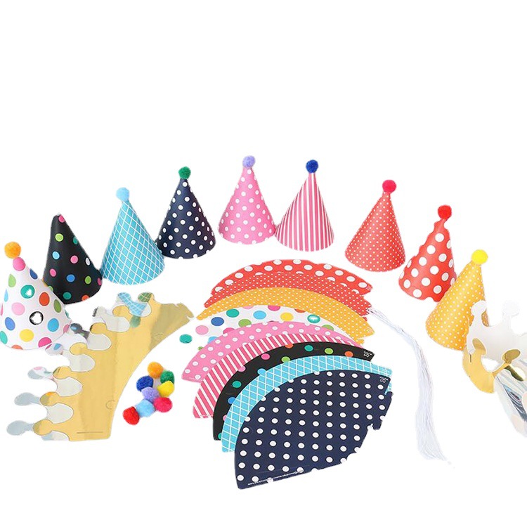 Children's birthday party polka dot pompom party hat crown hat set baby one year old full moon photo props