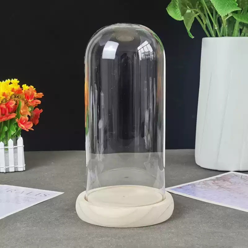 Yongsheng flower glass cover micro landscape dust cover accessories wooden base Yongsheng flower transparent acrylic cover craft