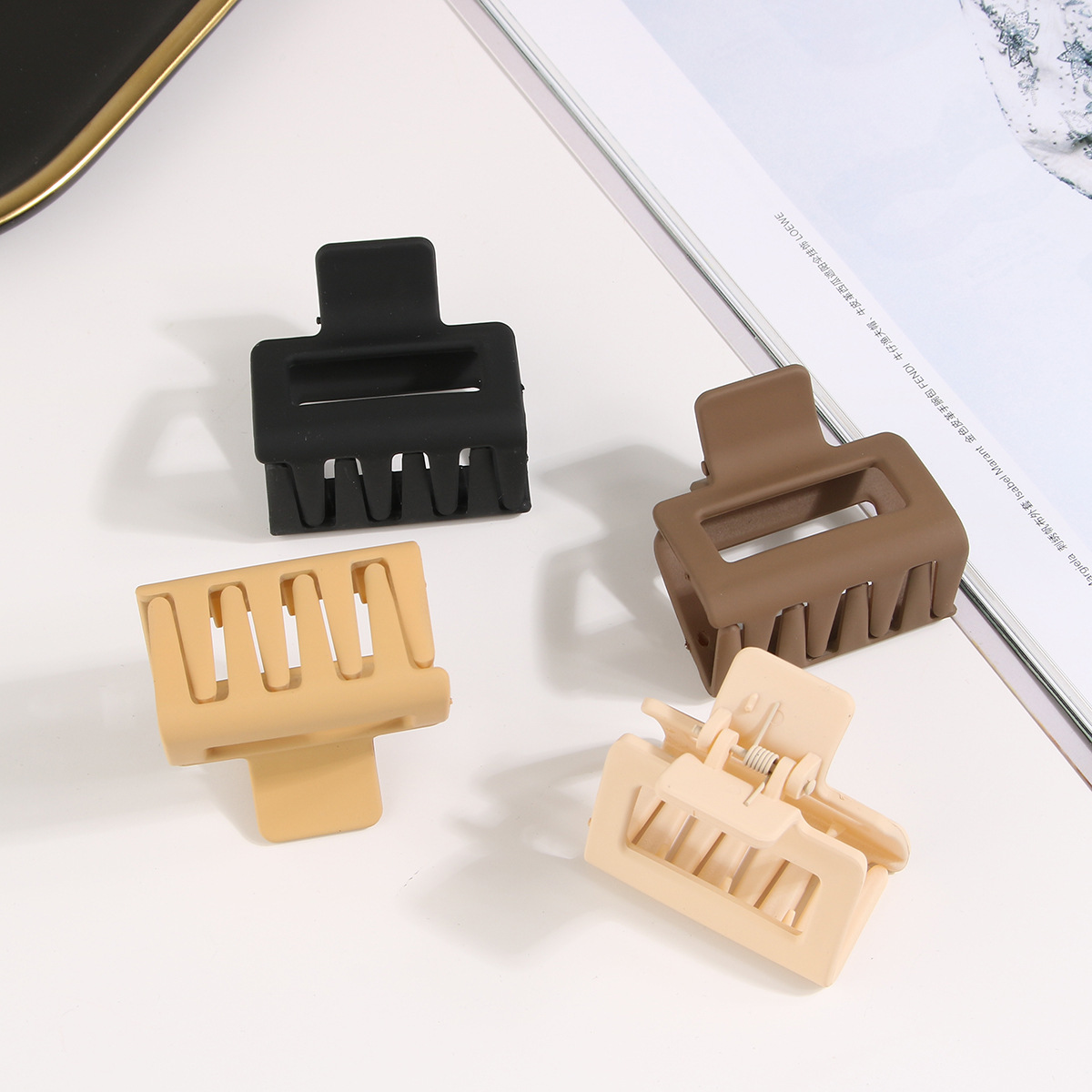 Guanyang PS material 5cm square matte grip clip cross-border  explosion hair claw clip with combination set_voghion.com