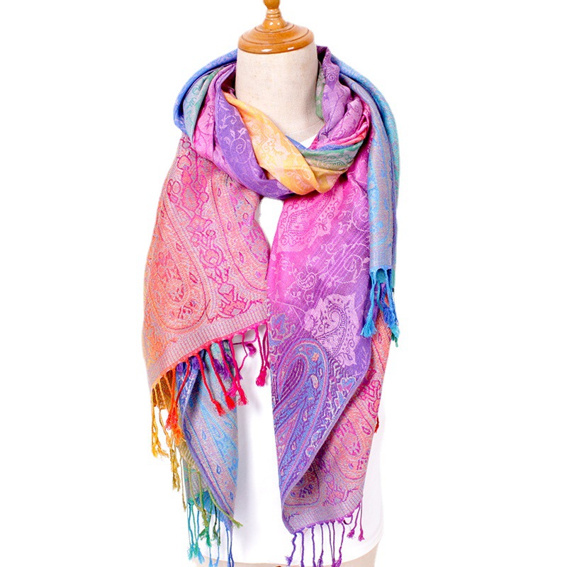 Ethnic Style Spring and Autumn Mix and Match Scarf Dual-use Jacquard Color Cashew Long Scarf Travel Photograph Shawl Women's Bag Turban