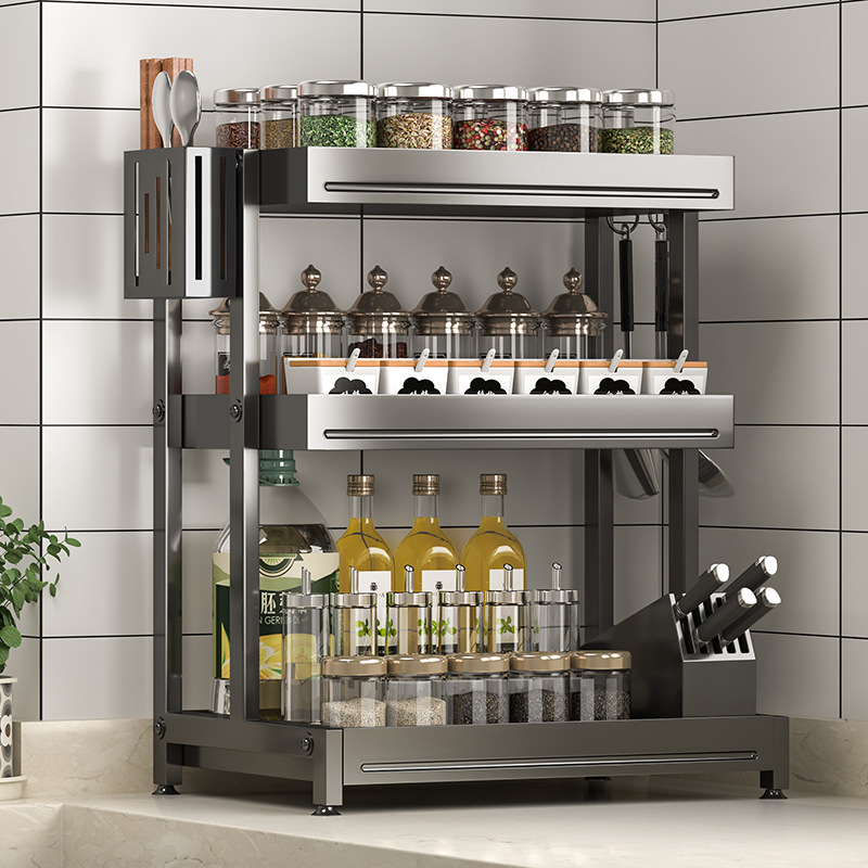 Kitchen Seasoning Rack Table Top Seasoning Rack Multifunctional Seasoning Seasoning Oil Salt Sauce Vinegar Storage Rack Rack