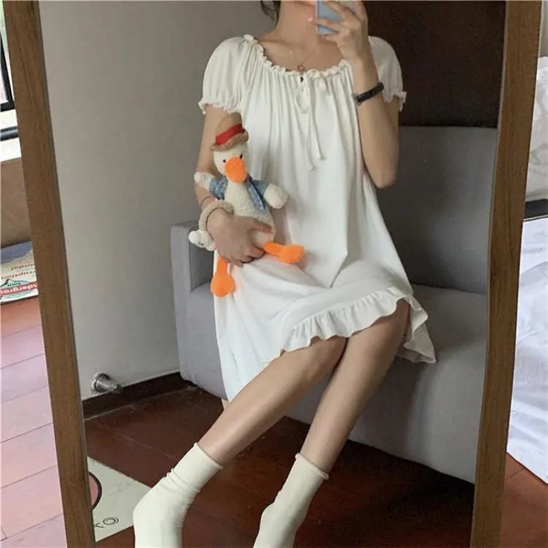 Pajamas nightdress women's spring/summer autumn court style short sleeve online celebrity Korean style girl princess style outdoor home wear