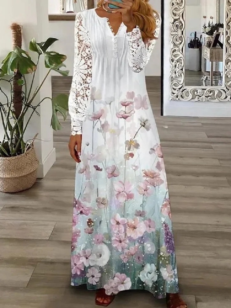 2023 spring and summer women's new cross-border Amazon ebay independent station fashion European and American lace long dress