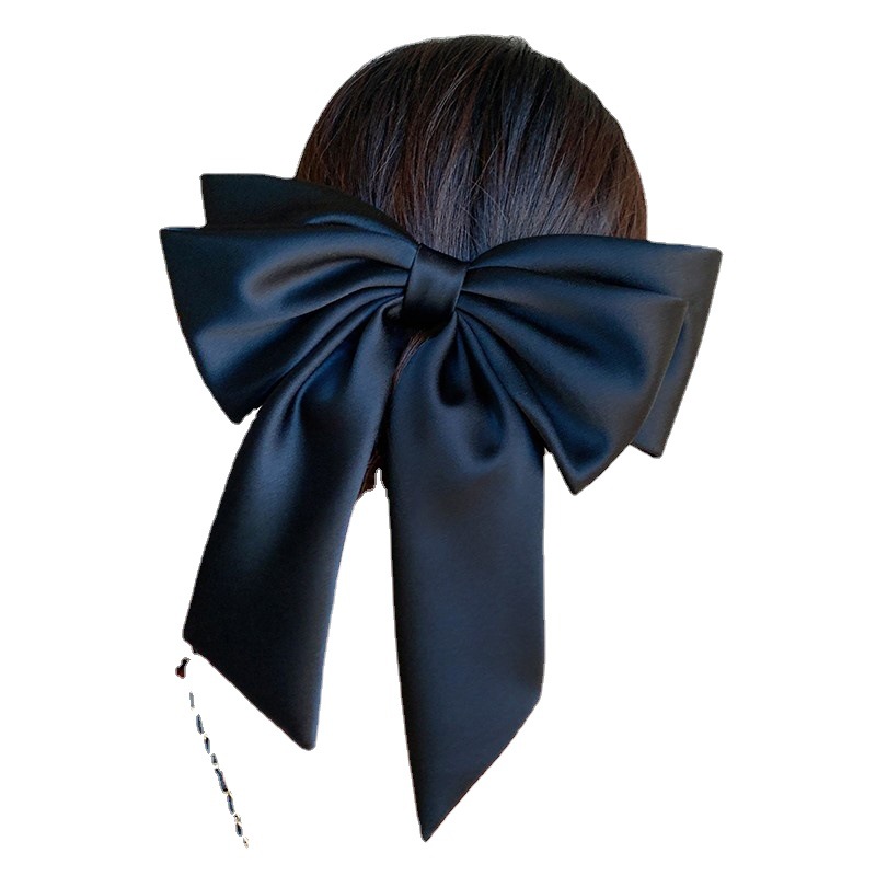 Satin Big Bow Headwear Spring Clip High-grade Black Head Hairpin Hair Accessories Trendy Women