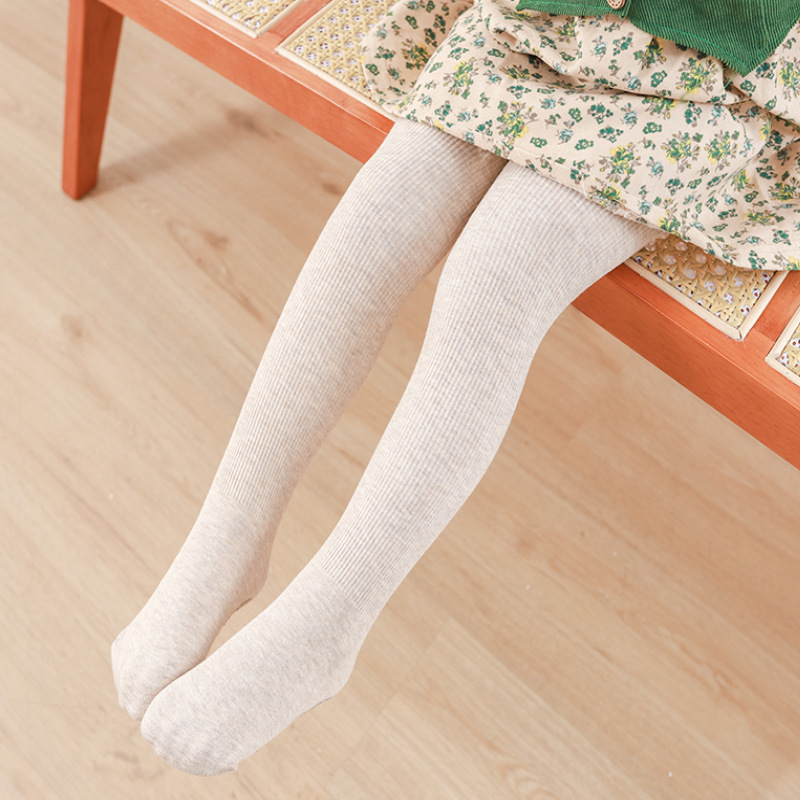 Girls leggings spring and autumn thick cotton vertical stripes children's pantyhose non-slip feet white dance socks wholesale