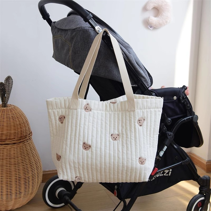 ins South Korea bear embroidered mother and baby bag large capacity multi-function bag lightweight portable mummy bag shoulder bag