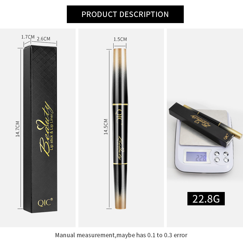 QIC Double Head Lipstick Lip Liner Matte Fog Surface Waterproof Not Easy to Fell