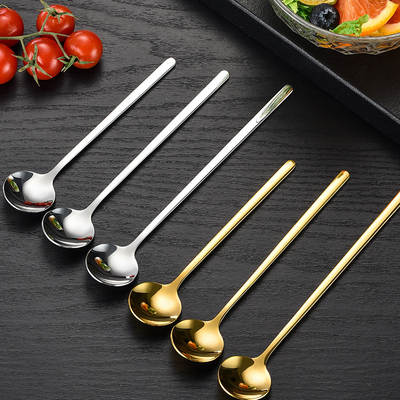 304 Stainless Steel Small Round Spoon Long Handle Coffee Spoon Mixing Spoon Ice Spoon Golden Honey Spoon Hand Gift