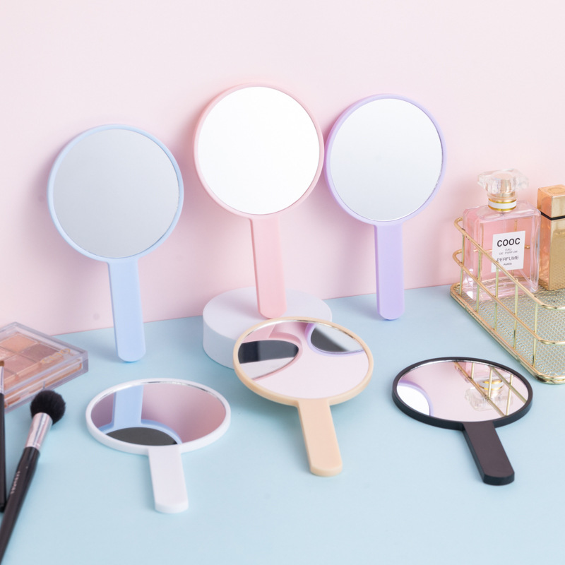 Factory Wholesale Mirror Round Handle Mirror Beauty Makeup Dressing Mirror Simple Handheld Mirror Portable Mini Small Mirror