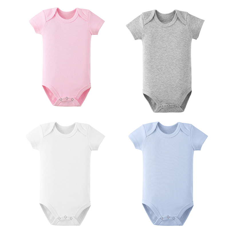 Factory new wholesale baby wrap fart solid color short sleeve triangle ha clothes newborn jumpsuit for boys and girls