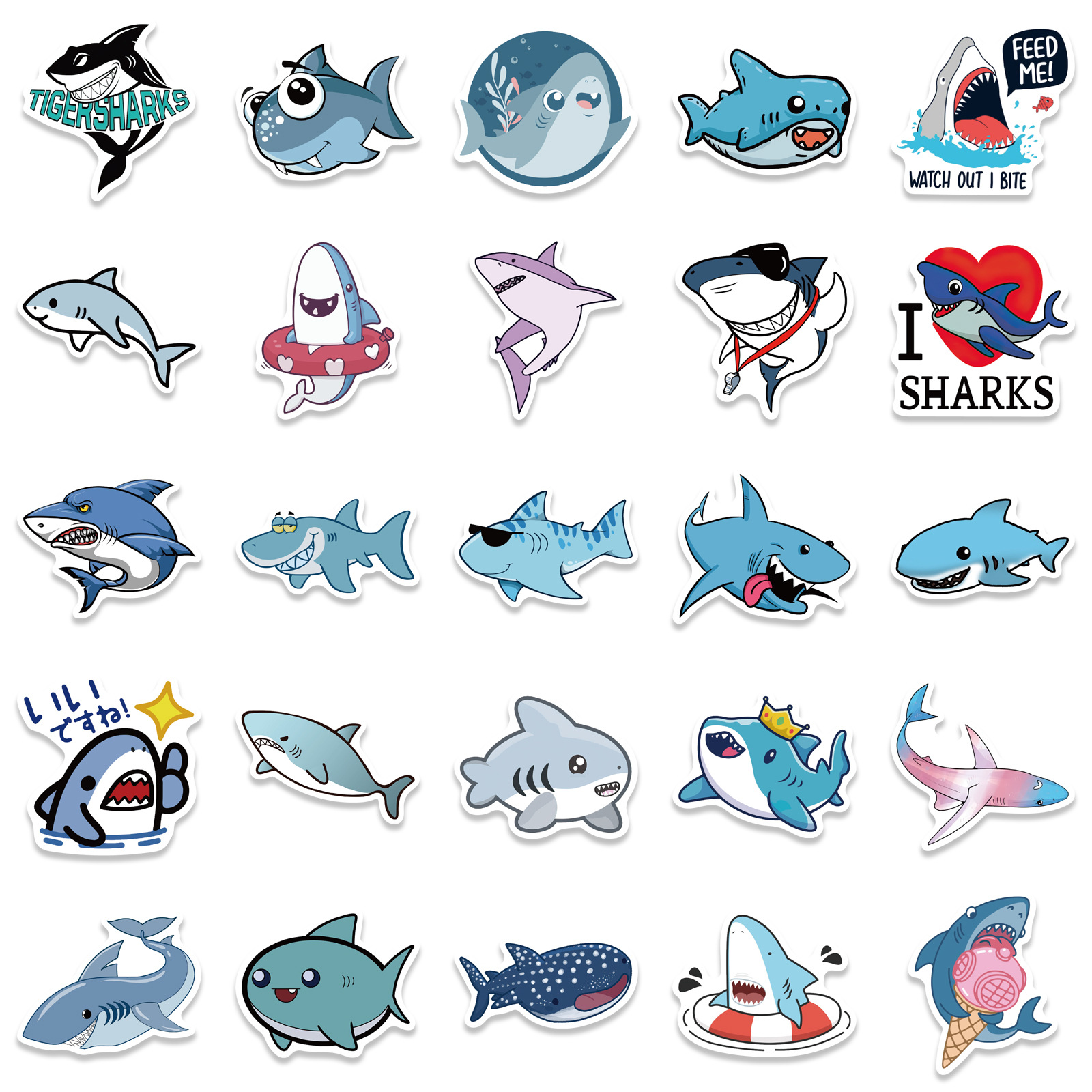 50 cartoon cute shark stickers personalized decorative luggage notebook waterproof removable stickers