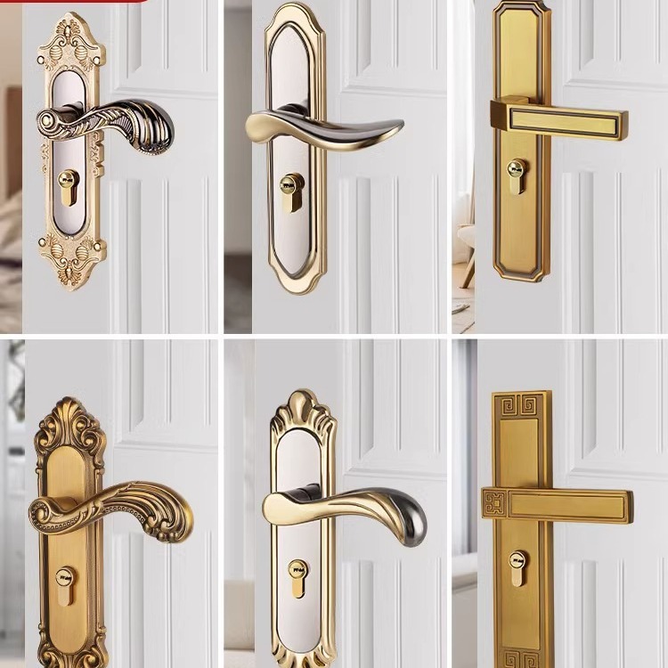Room Door Lock Household Universal Bedroom Interior Door Black Lock Set Three-piece Mute Old Door Handle Old Door Replacement Lock