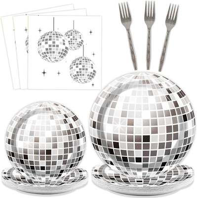 disco disco silver ball holiday tableware 20 people 4 piece paper tray paper towel Fork