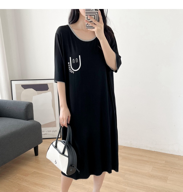 5927 large size home clothes pajamas women's summer modal Ice Silk thin fat mm300 kg nightgown sleeve women's clothing