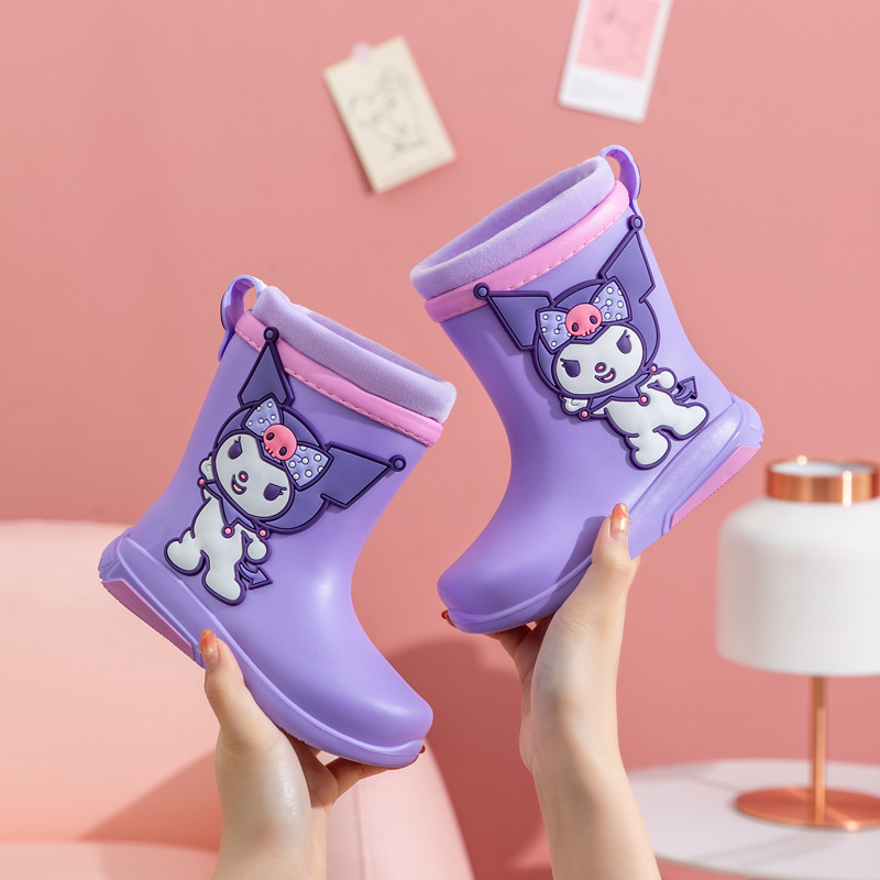 Sanrio Genuine Children's Rain Boots fleece-lined Kulomi Gui Dog Hello Kitty Girl's Rain Boots Non-slip Children's Rubber Shoes