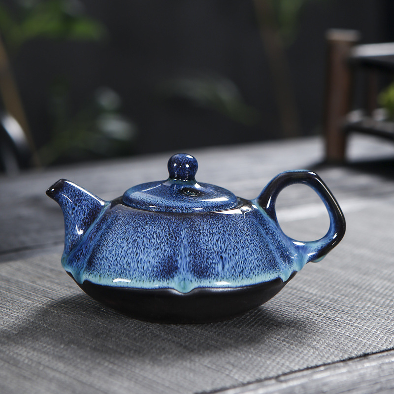 Tianmu glaze blue rabbit hair brushed kiln change kung fu tea set suit special offer ceramic Jianzhan bucket Cup gift wholesale