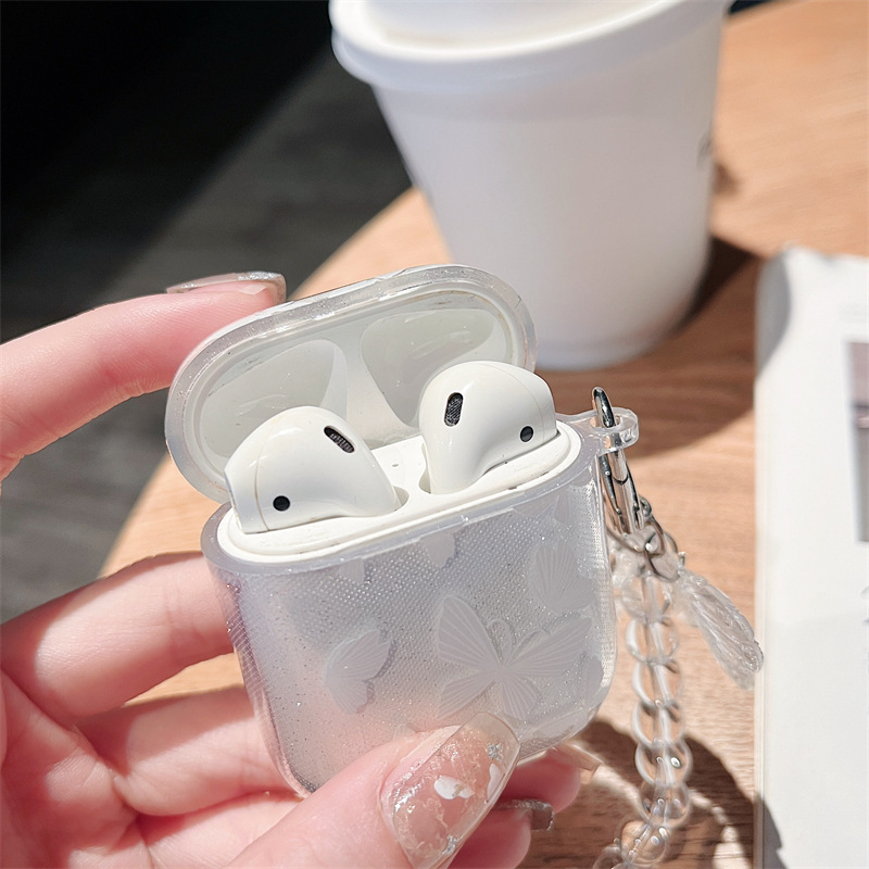 ワイヤレス Bluetooth イヤホンケース Airpods 2345 世代立ちグリッター蝶ソフトシェル保護カバー|undefined