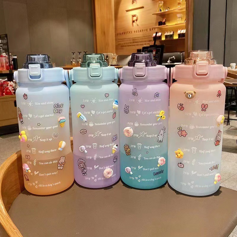Plastic Water Cup High Color Value Space Cup Gradient Large Capacity Water Cup Wholesale Suction Tube Cup Dun Dun Dun Bucket Big Belly Kettle