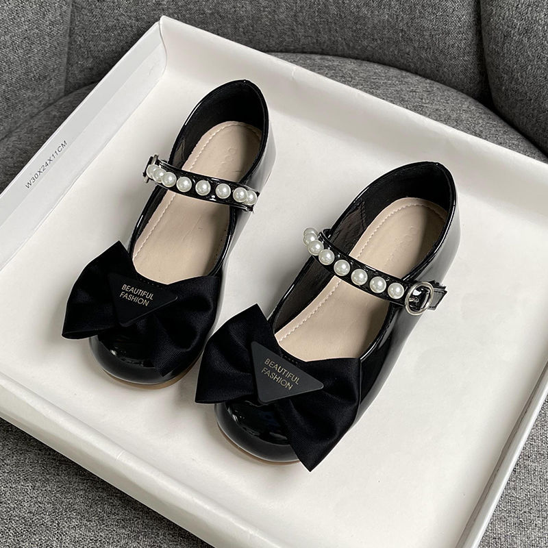 Girls' Single-layer Shoes Princess Shoes 2023 Spring and Autumn New Children's Soft-soled Shoes Summer Baby Bow Pearl Leather Shoes