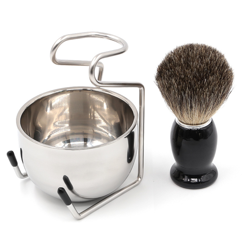 Men's shaving tools shaving set stainless steel acrylic beard brush holder foaming bowl badger hair brush three-piece set