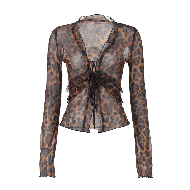 Europe and the United States hot women's 2024 summer new fashion sexy mesh perspective cardigan lace T-shirt foreign trade wholesale