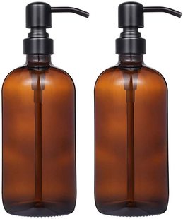 Tea color 16 oz hand sanitizer glass bottle stainless steel press glass soap dispenser bottle shampoo bottle