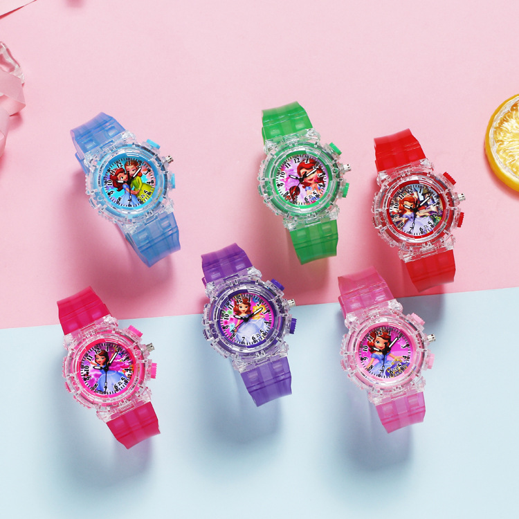 Princess Sophia Series Children's Watch Pointing LED Luminous Colorful Lights Watch for Boys and Girls Students