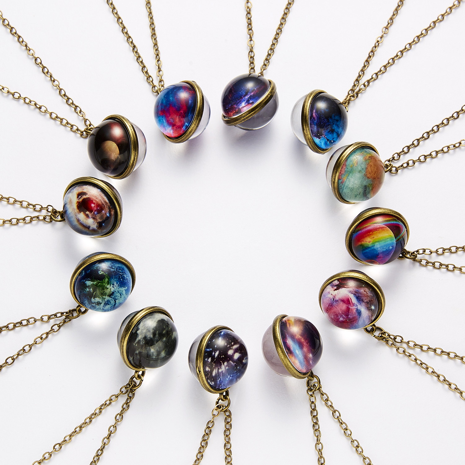 Cross-border Hot Sale European and American Necklace Planet Magic Galaxy Pendant Nebula Cosmic Luminous Double-sided Fashion Collarbone Necklace Chain