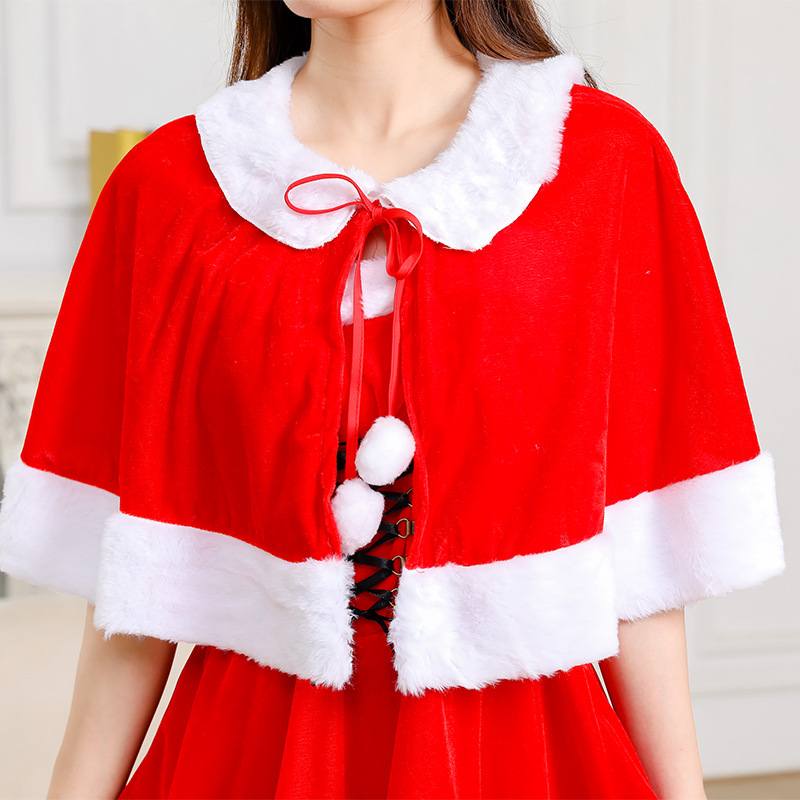 Real Shot New Christmas Costume Japan Lotte Christmas Strapless Strap Stage Dress Small Shawl