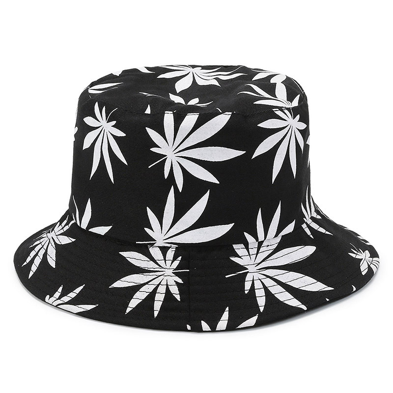 Korean double-sided all-match travel sun hat men's and women's fashion printed basin hat cross-border new Maple Leaf fisherman hat