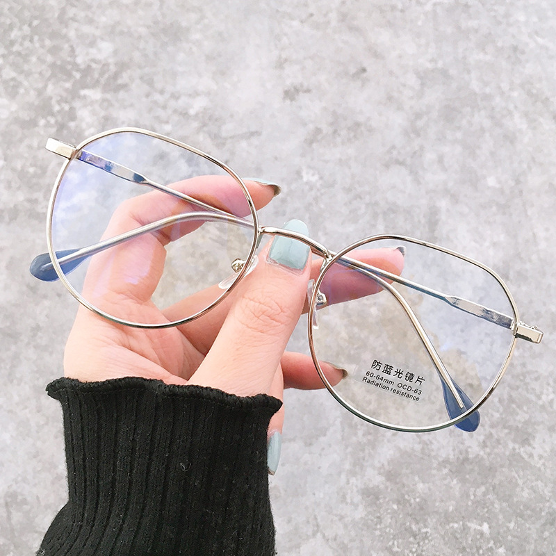 Anti-blue light flat lens women's 2023 new fashion retro metal glasses Korean style large frame with myopia glasses frame