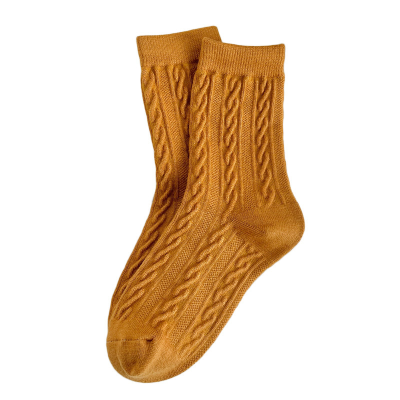 Winter thickened socks women's Japanese knitted Twist cashmere women's mid-calf socks ins fashionable all-match retro warm pile