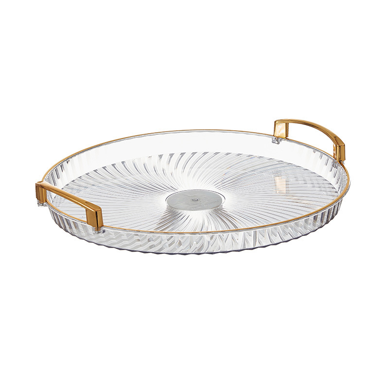 Golden edge transparent fruit plate plastic PET desktop portable large plate hotel reception tea table fruit basket factory wholesale