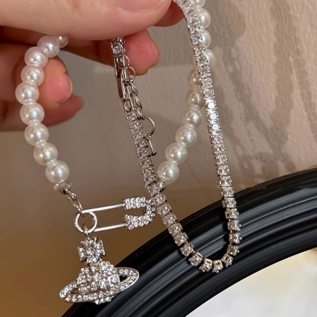 Saturn Planet Pearl Bracelet Women's Light Luxury Niche High-Quality Full Diamond Zircon Bracelet Exquisite Fashion Hand Accessories