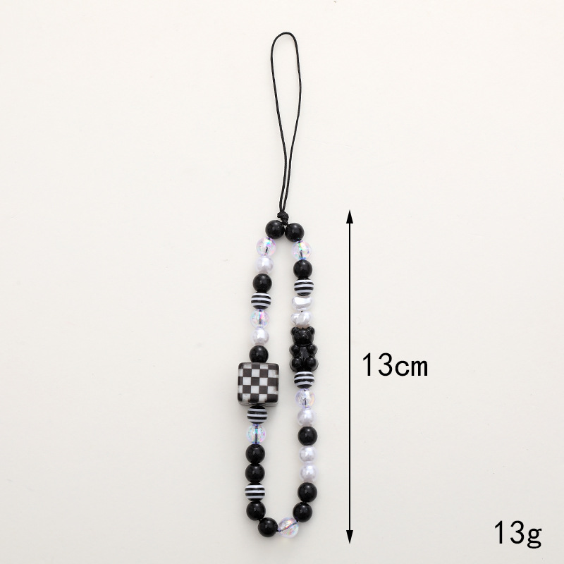 New Candy Color Cartoon Bear Mobile Phone Chain Diy Mobile Phone Case Hanging Chain Lanyard Square Plaid Electroplated Mobile Phone Chain