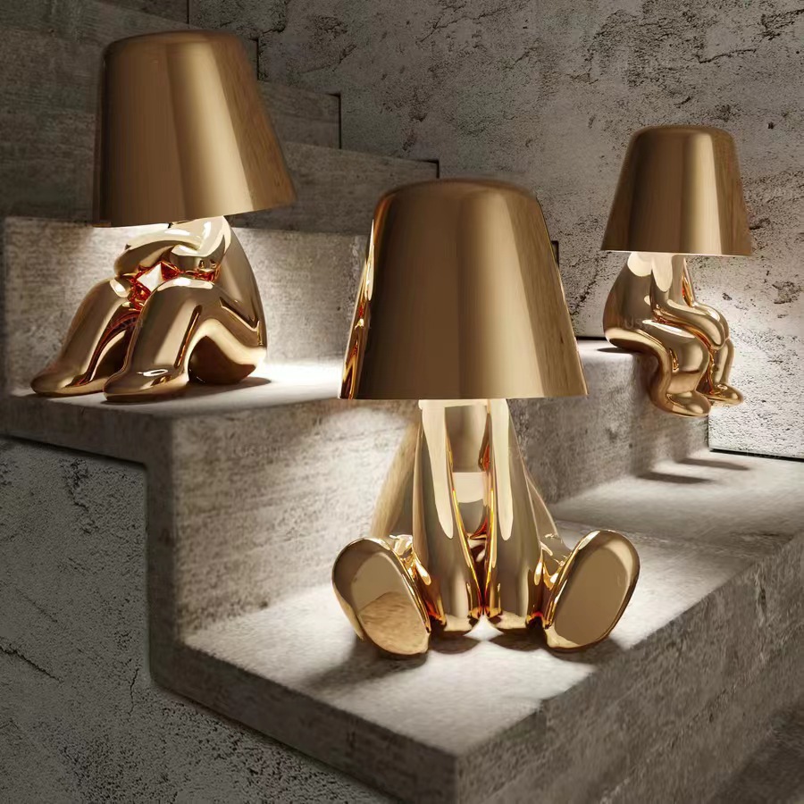 Cross-border for Thinkers Little Golden Man Table Lamp Bedroom Nightlight USB Charging Decorative Table Lamp Touch Atmosphere