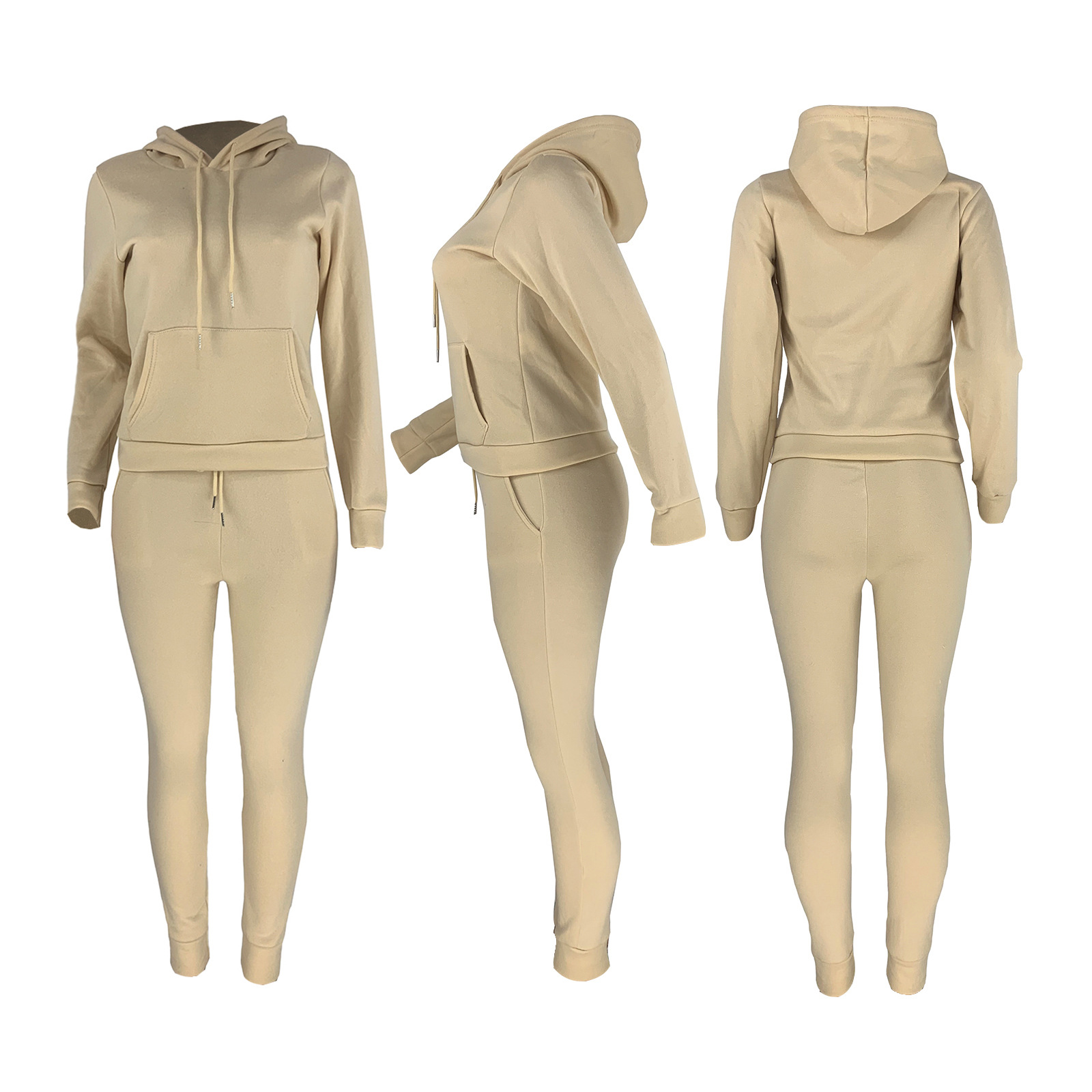 HR8197 European and American women's clothing  independent station supply autumn and winter plus velvet drawstring hooded two-piece set_voghion.com