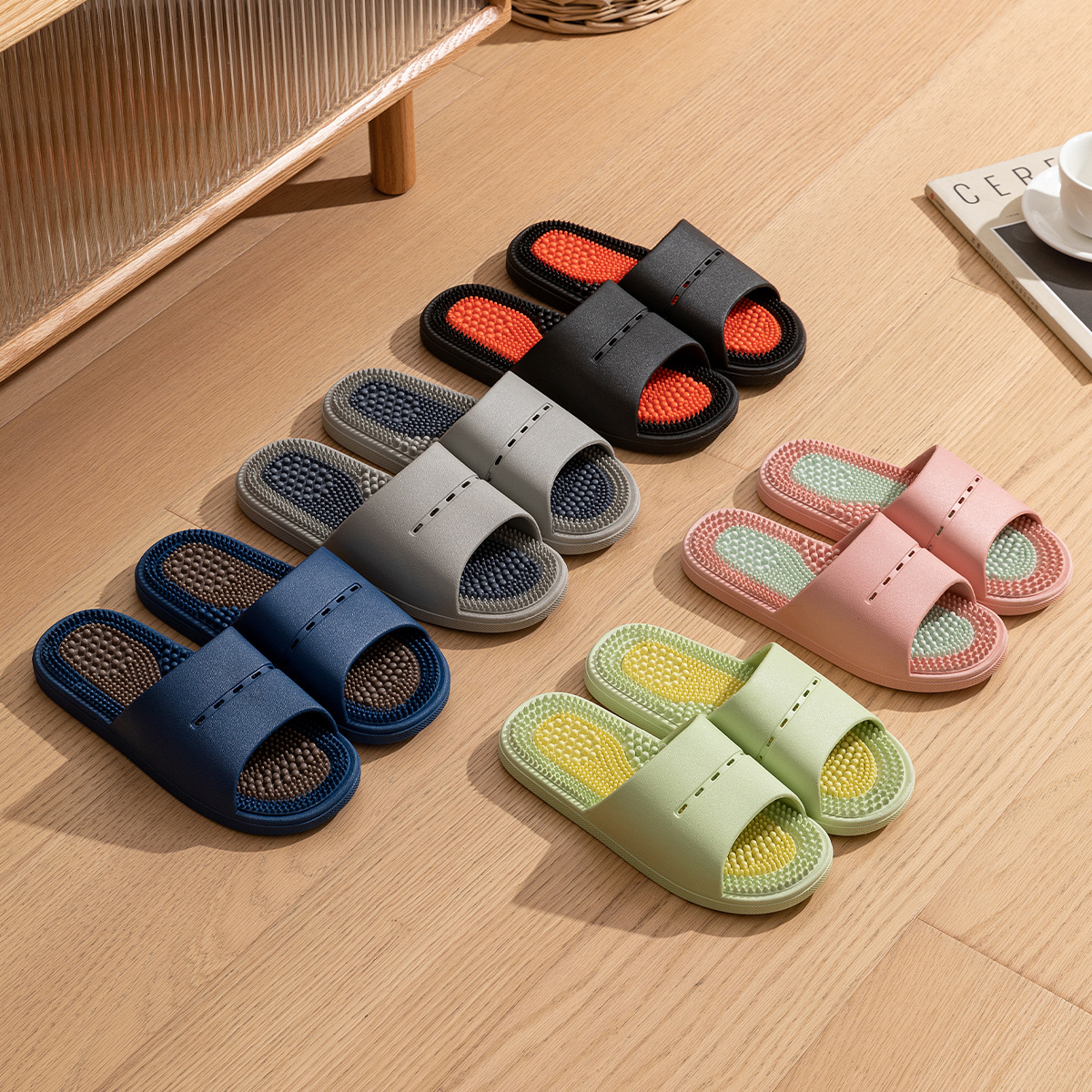 Massage Slippers Men's Summer Indoor Home Bathroom Bathing Feet Acupoint Foot Therapy Anti-slip Sandals for Men