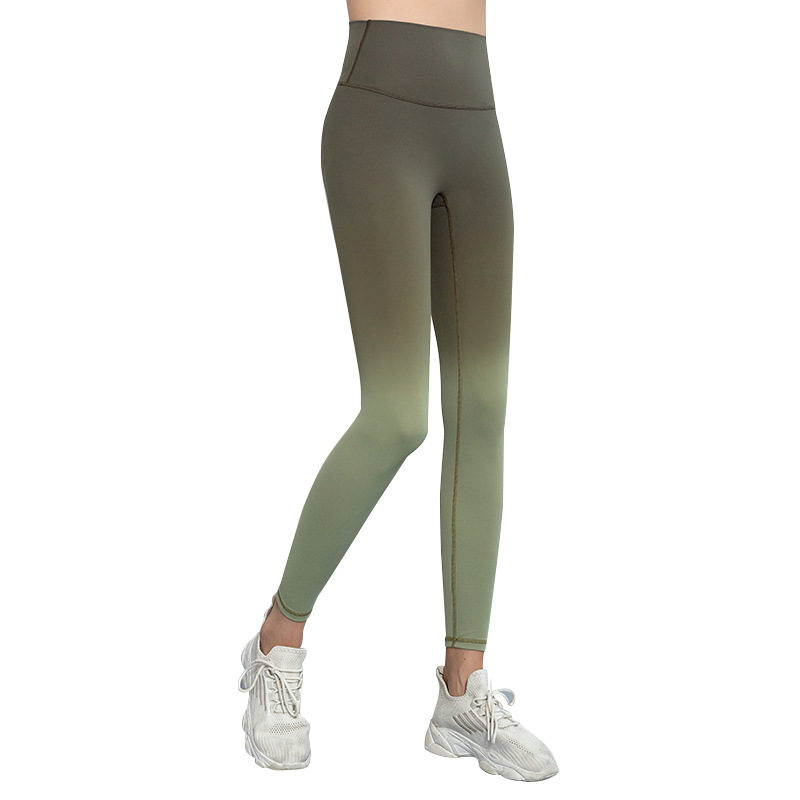 Sports Yoga Pants Double-sided Sanding Gradient Color Peach Hip Naked High Waist Traceless One-piece No T-line Fitness Pants