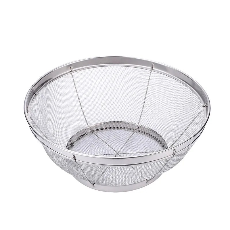 Stainless steel round mesh basket rice washing basket Sesame washing basket household vegetable washing basket water control basket water filter basket rice washing sieve